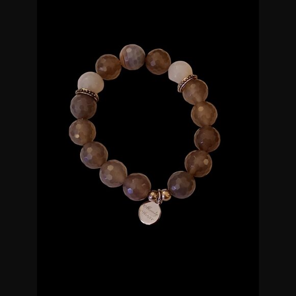 Mandy Moon Silver Tone Natural Stone Beaded Stretch Statement Bracelet - Picture 9 of 10